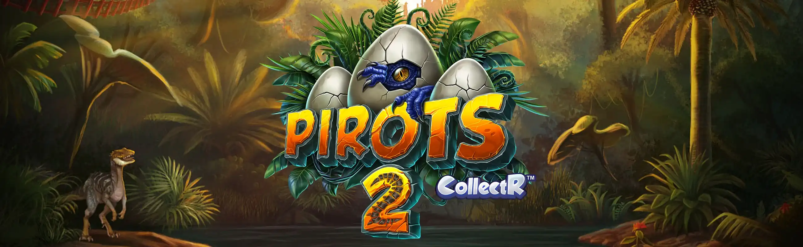 Banner ufficiale di Pirots 2 con i pappagalli e i dinosauri
