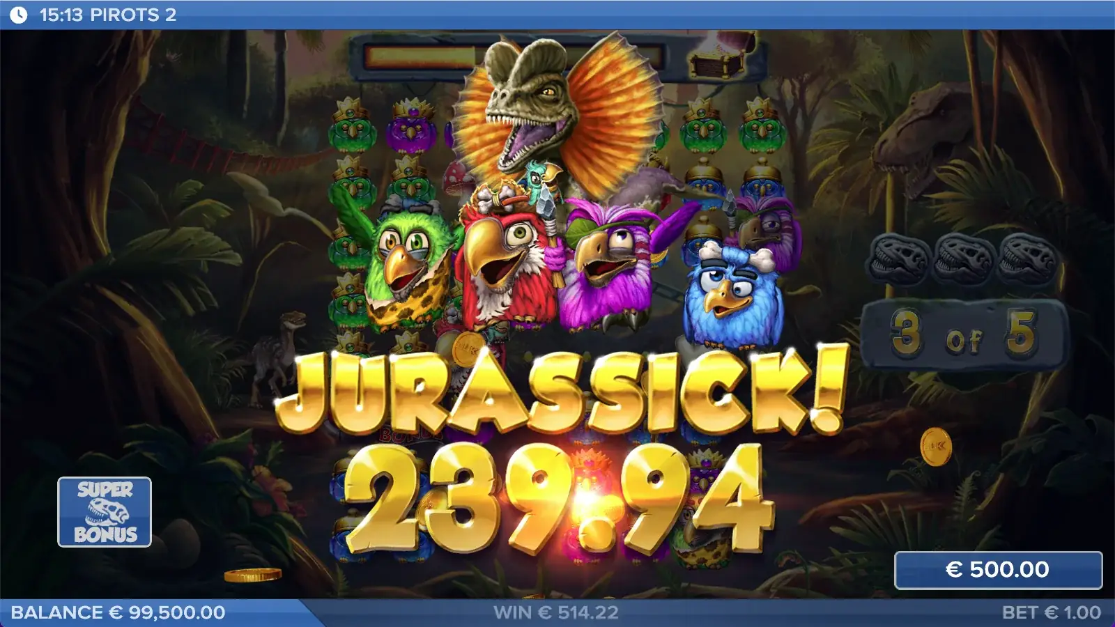 Schermata Jurassick Win di Pirots 2