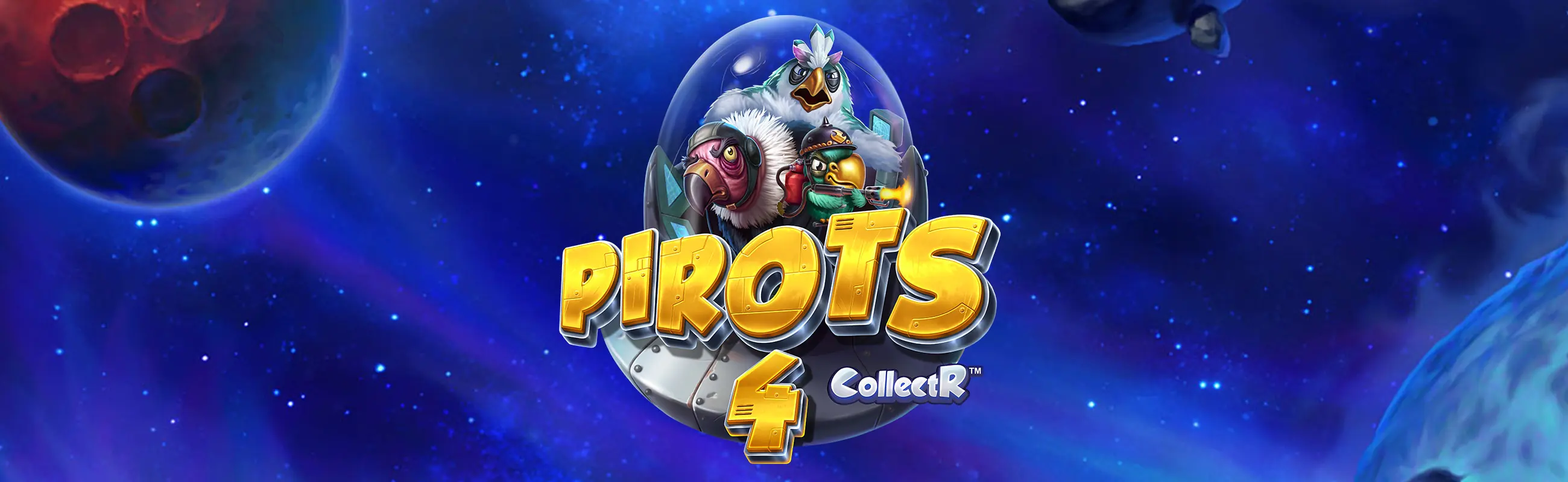 Banner ufficiale di Pirots 4 Lost in Space con i pappagalli nello spazio