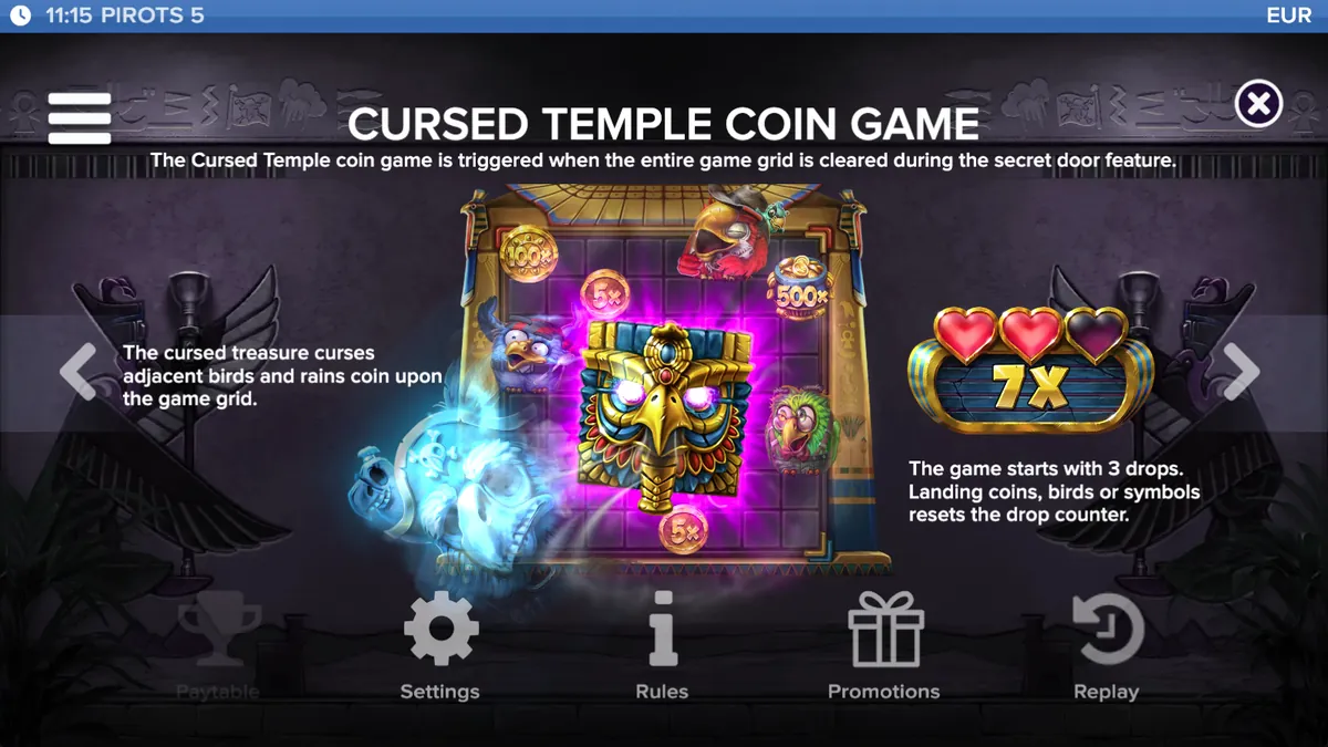 Il coin game Hold and Win del Tempio Maledetto in Pirots 5