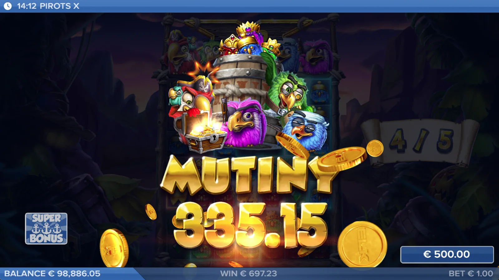 Schermata Mutiny Win di Pirots X